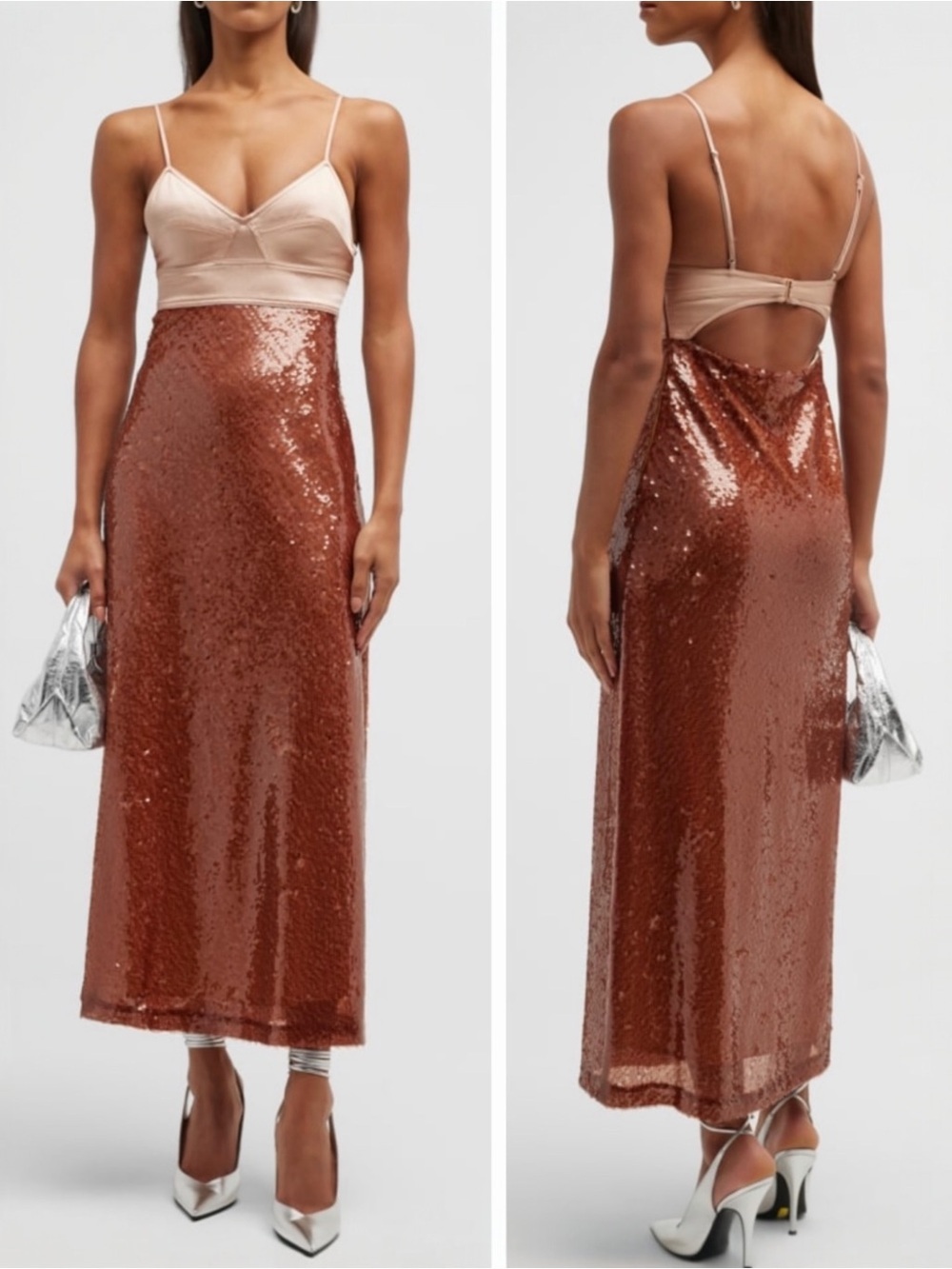 A.L.C. Gisele Corset Sequin Sleeveless Slip Midaxi Empire Open Back Midi Dress